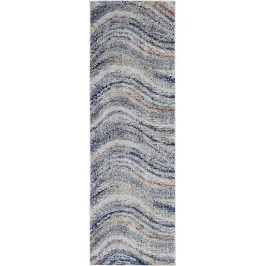 8' Blue and Gray Abstract Power Loom Runner Rug Photo 2