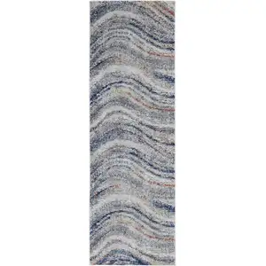 Photo of 8' Blue and Gray Abstract Power Loom Runner Rug