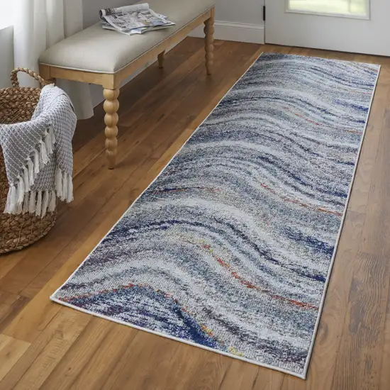 8' Blue and Gray Abstract Power Loom Runner Rug Photo 5