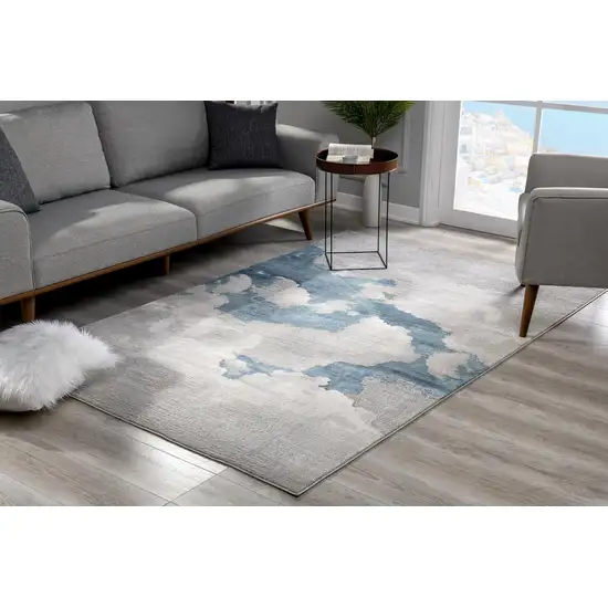 10' Blue and Gray Abstract Washable Non Skid Area Rug Photo 3