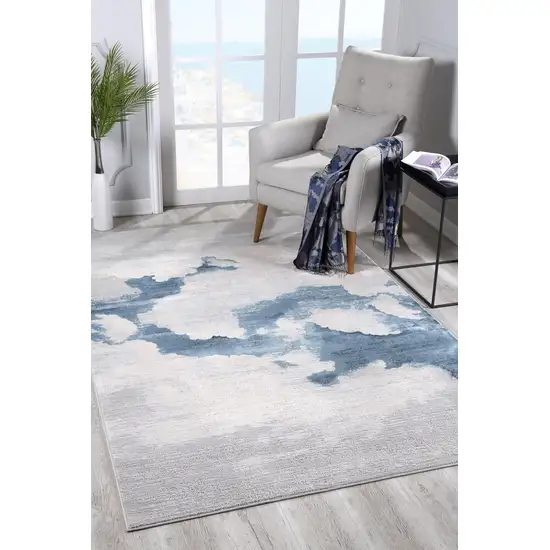 10' Blue and Gray Abstract Washable Non Skid Area Rug Photo 4