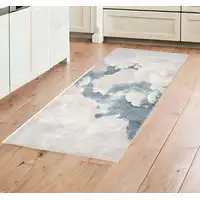 Photo of 8' Blue and Gray Abstract Washable Non Skid Area Rug