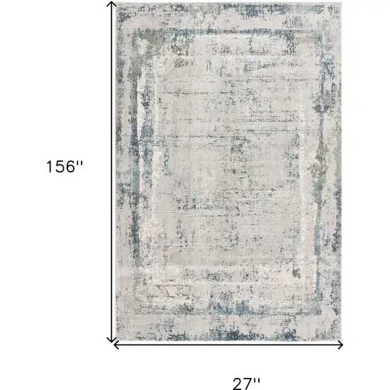 13' Blue and Gray Abstract Washable Non Skid Area Rug Photo 4