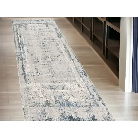 15' Blue and Gray Abstract Washable Non Skid Area Rug Photo 1