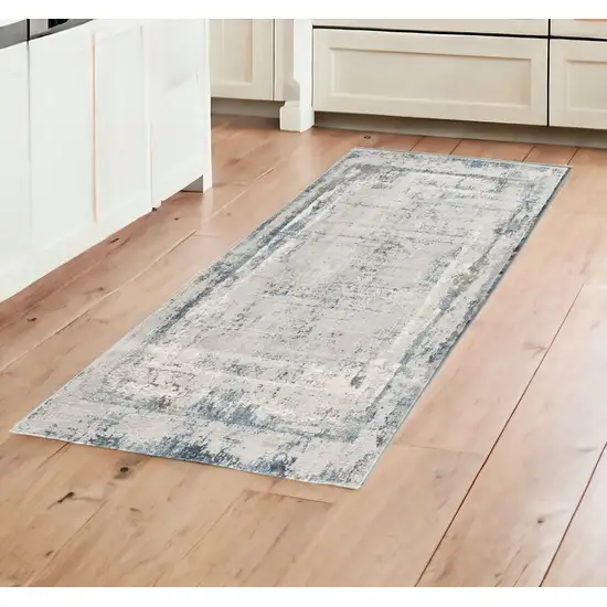 8' Blue and Gray Abstract Washable Non Skid Area Rug Photo 1