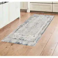 Photo of 8' Blue and Gray Abstract Washable Non Skid Area Rug