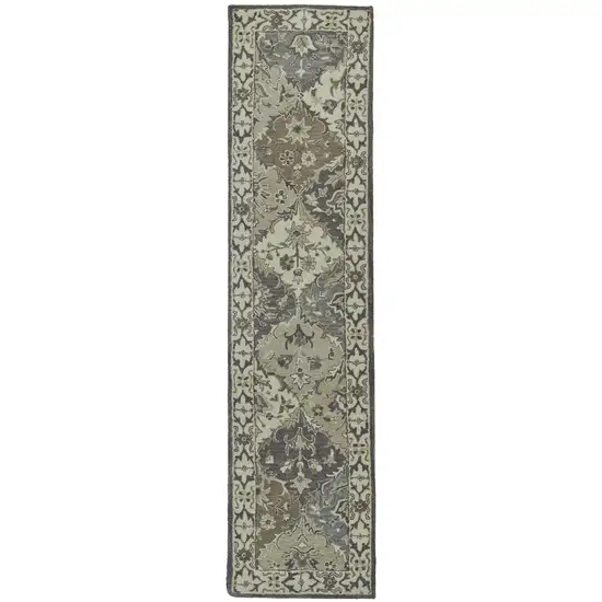 10' Blue and Gray Floral Hand Tufted Runner Rug Photo 4