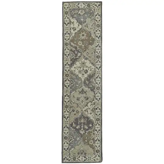 10' Blue and Gray Floral Hand Tufted Runner Rug Photo 2