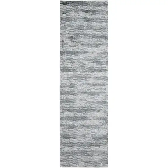 10' Blue and Gray Geometric Power Loom Distressed Runner Rug Photo 2