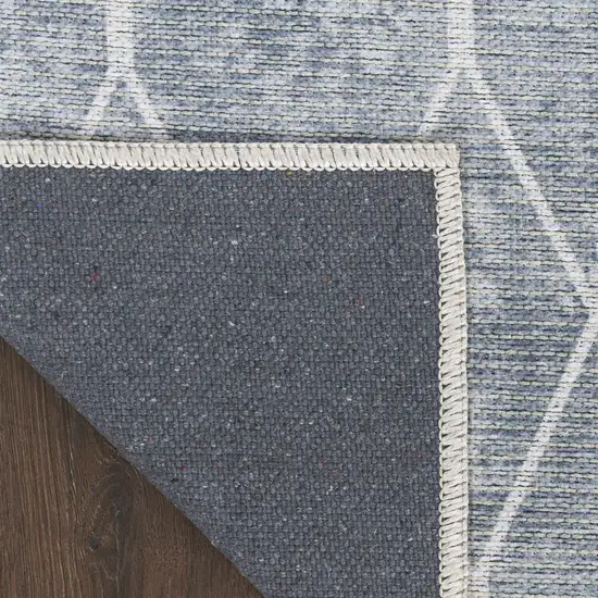 8' Blue and Gray Geometric Power Loom Washable Runner Rug Photo 4