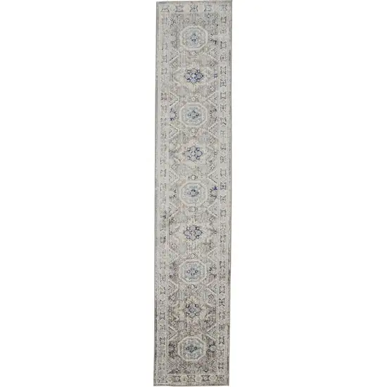 8' Blue and Gray Medallion Runner Rug Photo 4