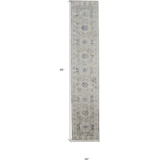 8' Blue and Gray Medallion Runner Rug Photo 3