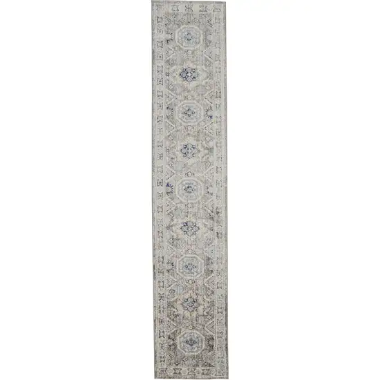 8' Blue and Gray Medallion Runner Rug Photo 2