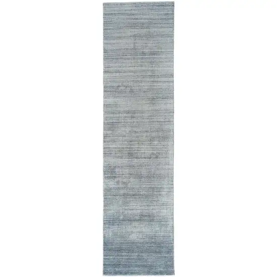 8' Blue and Gray Ombre Hand Woven Runner Rug Photo 2