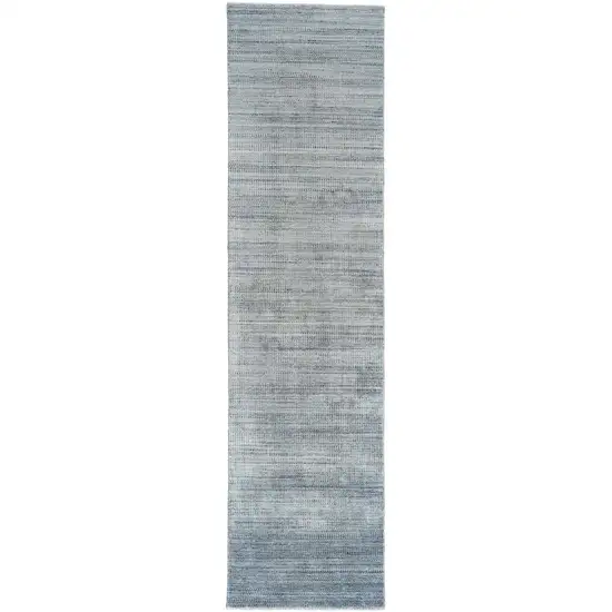 8' Blue and Gray Ombre Hand Woven Runner Rug Photo 1