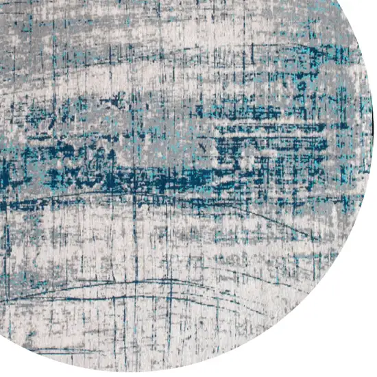 5' Blue and Gray Round Abstract Non Skid Area Rug Photo 5