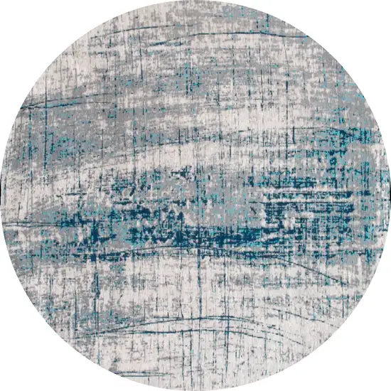 5' Blue and Gray Round Abstract Non Skid Area Rug Photo 2