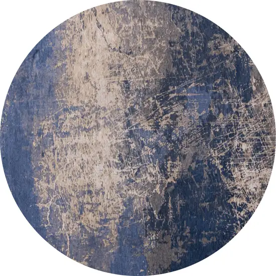 5' Blue and Gray Round Abstract Non Skid Area Rug Photo 2