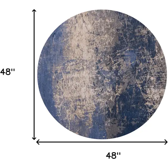 5' Blue and Gray Round Abstract Non Skid Area Rug Photo 3