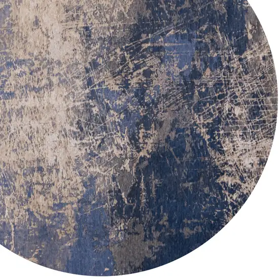 5' Blue and Gray Round Abstract Non Skid Area Rug Photo 6