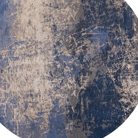 8' Blue and Gray Round Abstract Non Skid Area Rug Photo 6