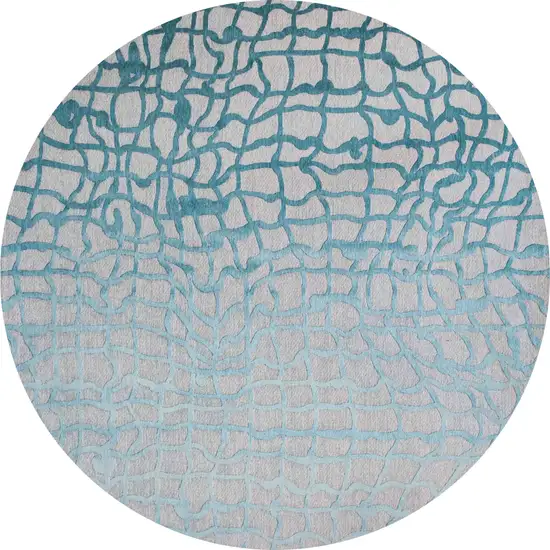 8' Blue and Gray Round Abstract Non Skid Area Rug Photo 2