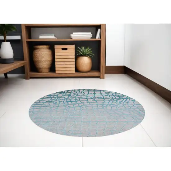 8' Blue and Gray Round Abstract Non Skid Area Rug Photo 1