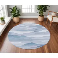 Photo of 8' Blue and Gray Round Abstract Non Skid Area Rug
