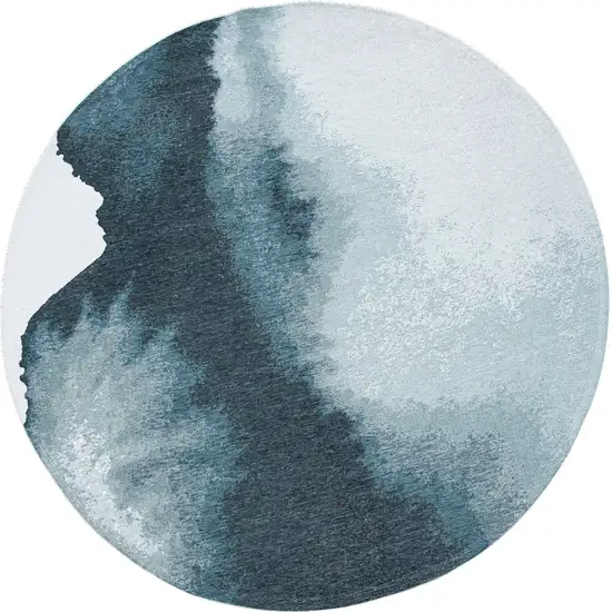 8' Blue and Gray Round Abstract Non Skid Area Rug Photo 2