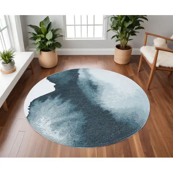 8' Blue and Gray Round Abstract Non Skid Area Rug Photo 1