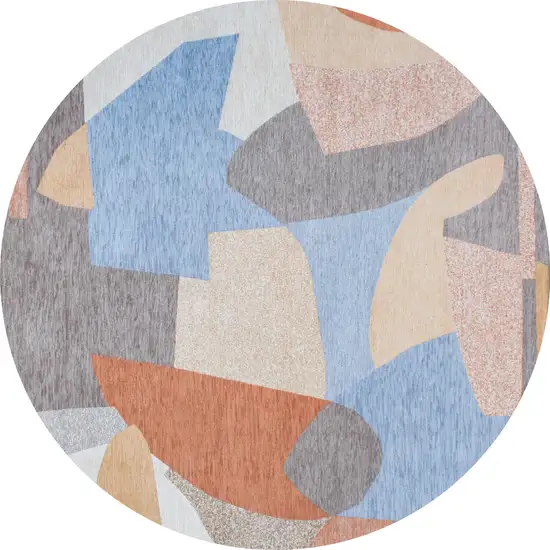 8' Blue and Gray Round Abstract Non Skid Area Rug Photo 2