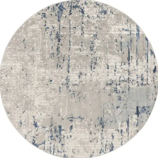 8' Blue and Gray Round Abstract Power Loom Area Rug Photo 5