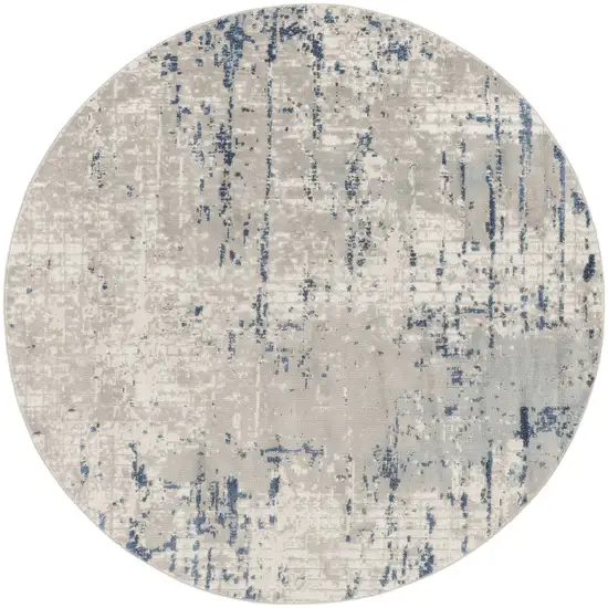 8' Blue and Gray Round Abstract Power Loom Area Rug Photo 1