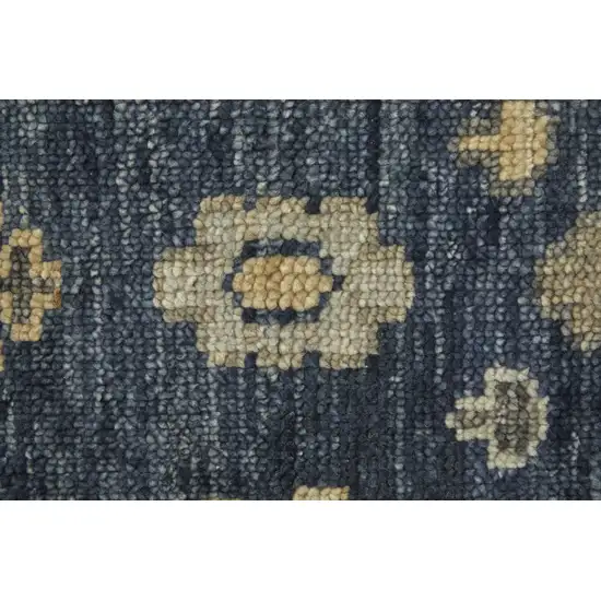 12' Blue and Gray Wool Floral Hand Knotted Runner Rug With Fringe Photo 7