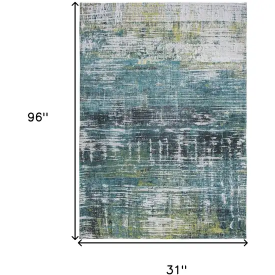 10' Blue and Green Abstract Non Skid Area Rug Photo 3