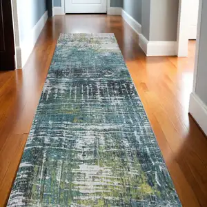 Photo of 10' Blue and Green Abstract Non Skid Area Rug