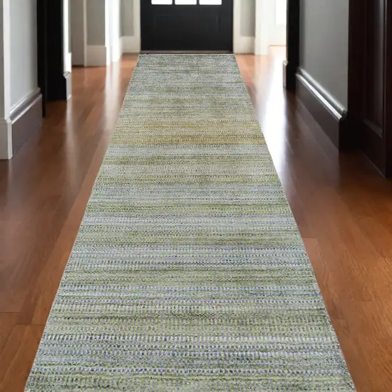 10' Blue and Green Ombre Hand Woven Runner Rug Photo 1