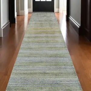 Photo of 10' Blue and Green Ombre Hand Woven Runner Rug