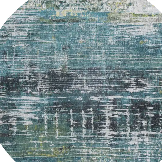 5' Blue and Green Round Abstract Non Skid Area Rug Photo 6