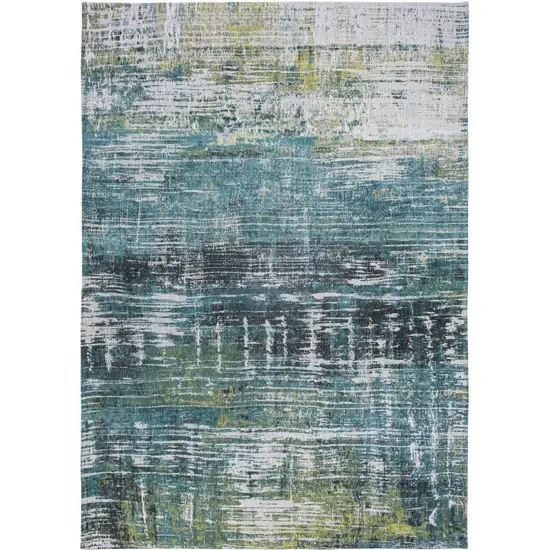 5' Blue and Green Round Abstract Non Skid Area Rug Photo 4