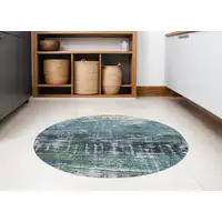 Photo of 5' Blue and Green Round Abstract Non Skid Area Rug