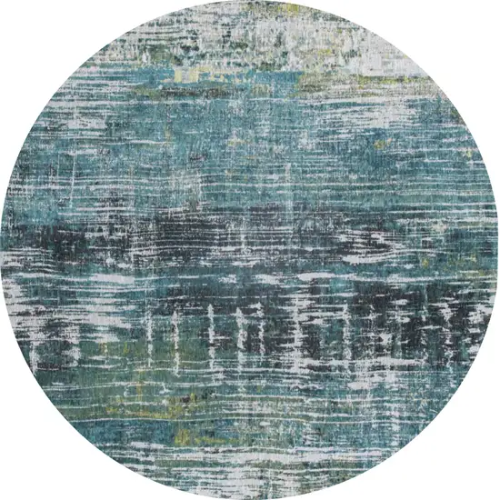 5' Blue and Green Round Abstract Non Skid Area Rug Photo 2