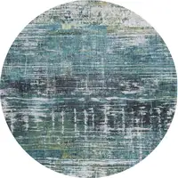 Photo of 8' Blue and Green Round Abstract Non Skid Area Rug