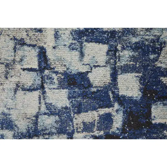 8' Blue and Ivory Abstract Power Loom Distressed Runner Rug Photo 8