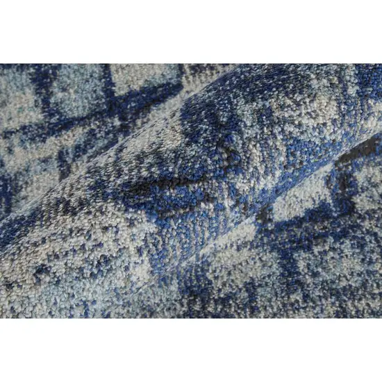 8' Blue and Ivory Abstract Power Loom Distressed Runner Rug Photo 7