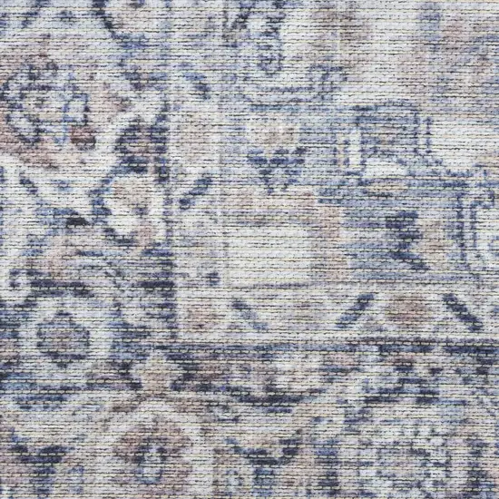 8' Blue and Ivory Floral Power Loom Distressed Washable Runner Rug Photo 3