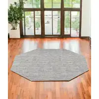 Photo of 6' Blue and Ivory Octagon Wool Hand Loomed Area Rug