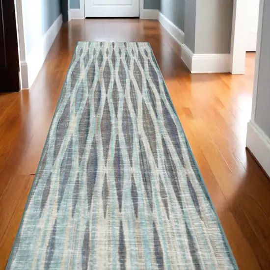 12' Blue and Ivory Ombre Hand Tufted Runner Rug Photo 1