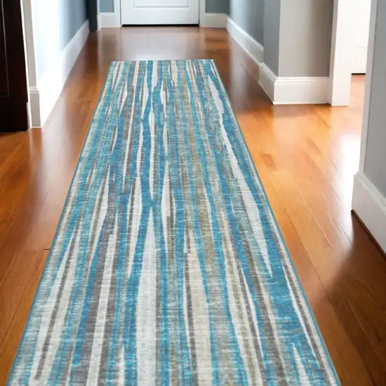 12' Blue and Ivory Ombre Hand Tufted Runner Rug Photo 1