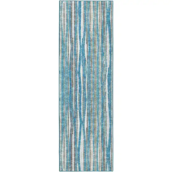 12' Blue and Ivory Ombre Hand Tufted Runner Rug Photo 3